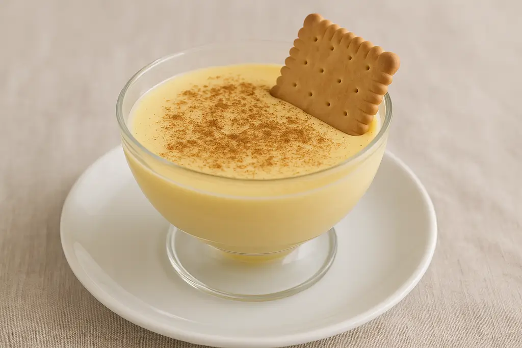 Natillas caseras con canela y galleta en copa de cristal
