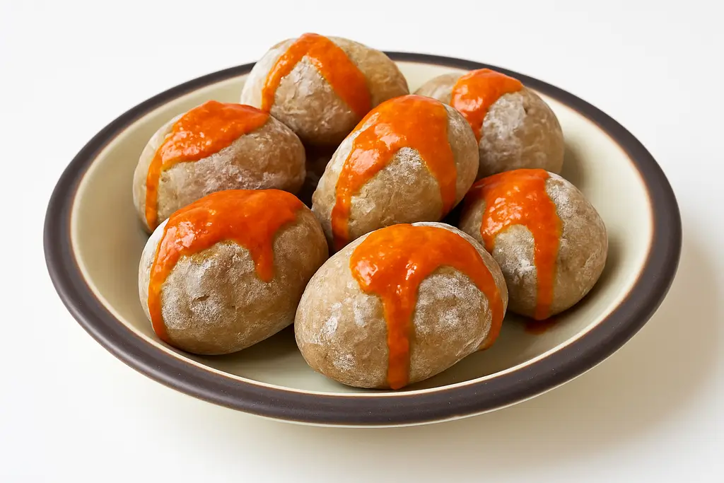 Papas arrugadas con mojo picón servidas en plato cerámico